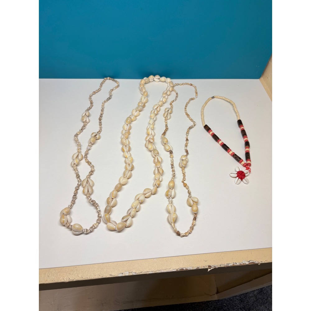 Vintage Cowrie Shell Necklace Lot 4pc Boho Coastal Beach Flower Pendant \